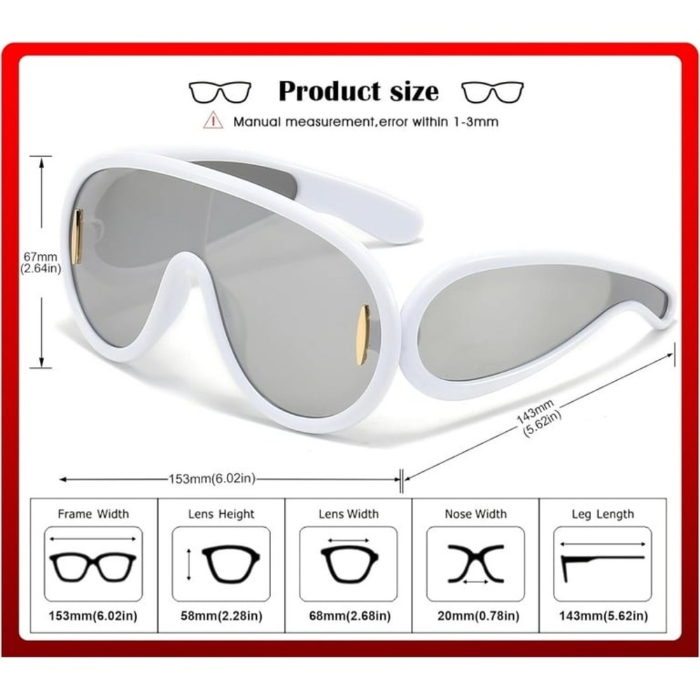 White Acetate Luxury Y2K Cyberpunk Sunglasses - Oversized Leowe Sun Protection - Picture 3 of 3